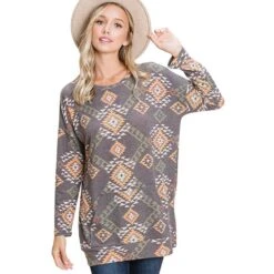 Bombom Women's Aztec Print Tunic Top