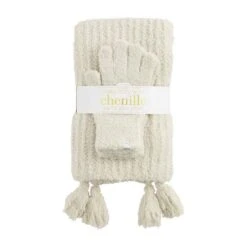 Mud Pie Chenille Cream Scarf And Glove Set