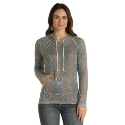 Panhandle Women's Aztec Print Sweater Knit Hoodie - Plus Sizes