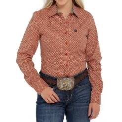 Cinch Women's Copper Printed Button Down