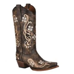 Circle G Womens Black Multi Color Floral 13 Snip Toe Boot