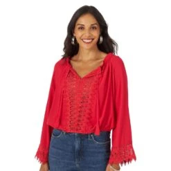 Wrangler Women's Red Crochet Insert Top