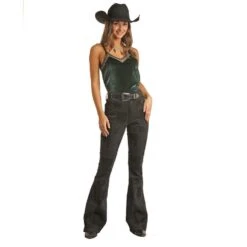 Rock & Roll Denim Black Patched High Rise Flares