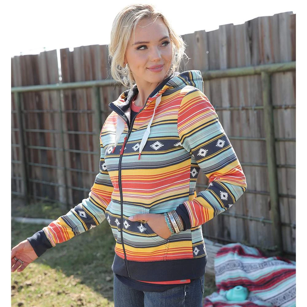 Cruel Girl Women's Serape Print Full Zip French Terry Hoodie 1 Cruel Girl Women's Serape Print Full Zip French Terry Hoodie