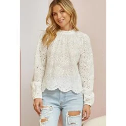 Andrée Women's Ivory Ruffle Eyelet Top