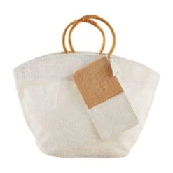 Mud Pie Cream Neutral Jute Tote Set