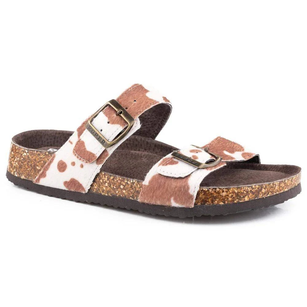 Roper Footwear Women's Jezebel Cow Print Hair On Hide Slide Sandal 1 Roper Footwear Women's Jezebel Cow Print Hair On Hide Slide Sandal