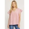 Entro Womens Pink Floral V Neck Top