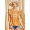 Andrée Andree By Unit Womens Marigold Embroidered Top
