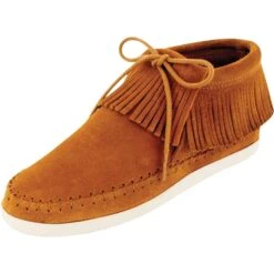 Minnetonka Brown Venice Sporty Fringe Mocs-3in Top