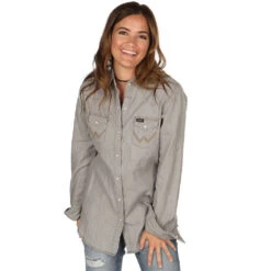 Wrangler Womens Grey Denim Shirt With Snaps
