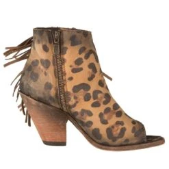 Liberty Black Chita Miel Tan Open Toe With Fringe Booties -Outlet Cowgirl Looks Store LB 712807CHEETAH 4