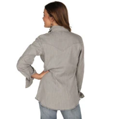 Wrangler Womens Grey Denim Shirt With Snaps -Outlet Cowgirl Looks Store LW3961D 4