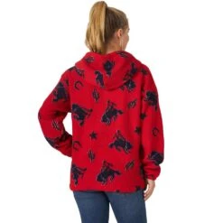 Wrangler Women's Western Print Red Sherpa Hoodie -Outlet Cowgirl Looks Store LWK398R 4