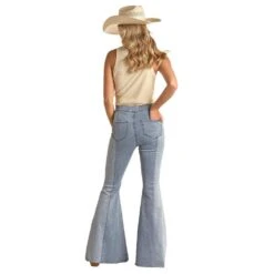 Rock & Roll Denim Womens Two Tone Bell Bottom Jeans -Outlet Cowgirl Looks Store RRWD7PR1AP 02