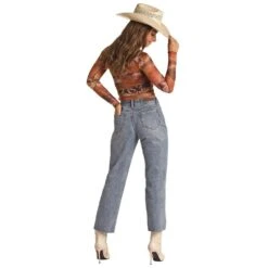 Rock & Roll Denim Womens Distressed Straight Crop -Outlet Cowgirl Looks Store RRWD9HR100 02