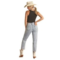 Rock & Roll Denim Womens Light Wash Crop Jeans -Outlet Cowgirl Looks Store RRWD9HR1C8 02