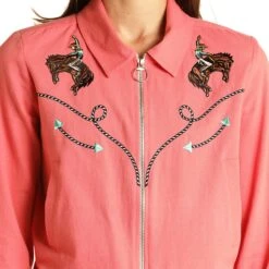 Rock & Roll Denim Women's Retro Western Bomber Shirt Jacket -Outlet Cowgirl Looks Store RRWSOSR0ZK 03