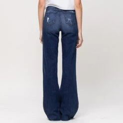 Flying Monkey Women's High Rise Distressed Wide Leg Jeans - Ocean View -Outlet Cowgirl Looks Store Y2629 02